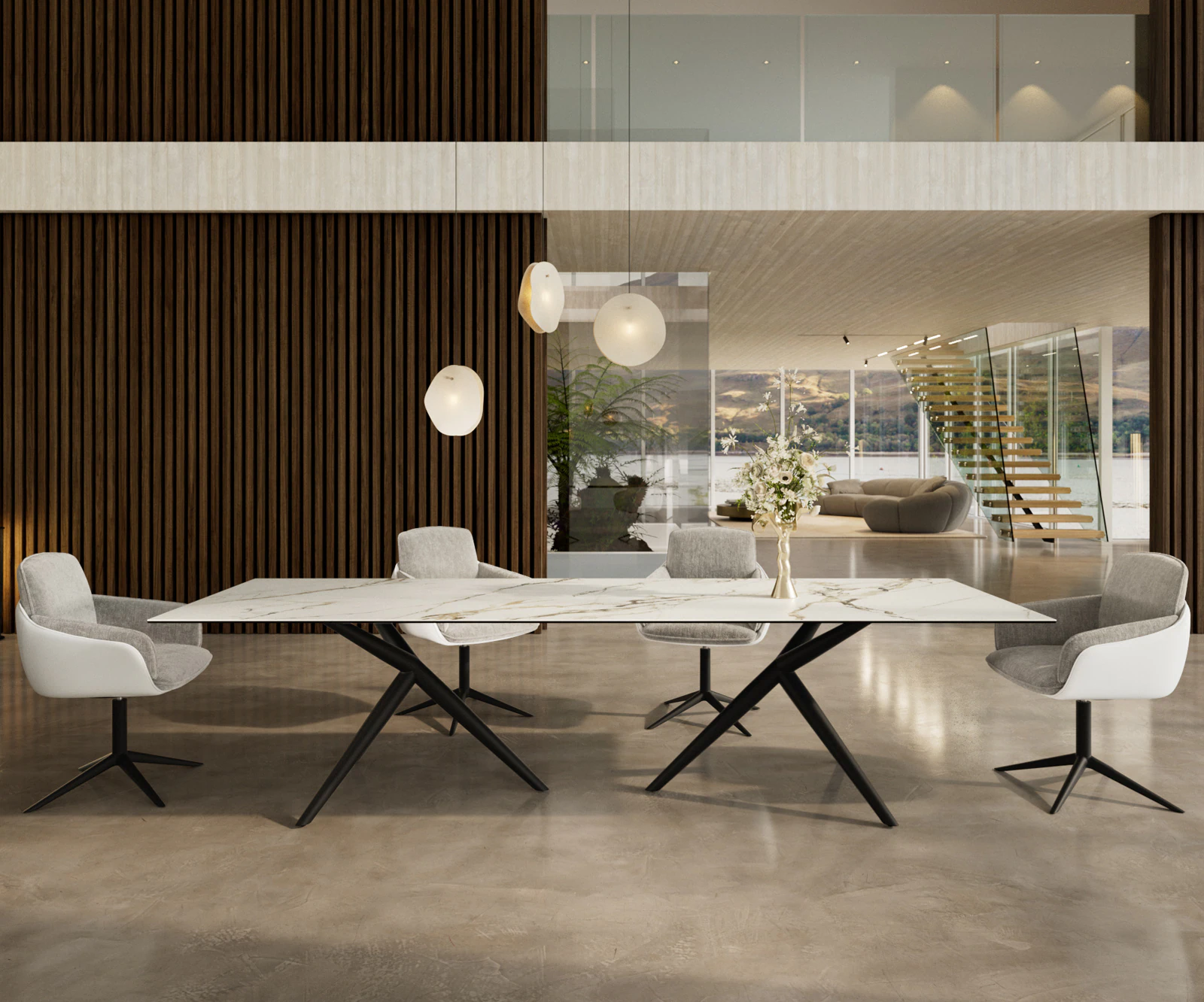 Esstisch Edge 300x100 Keramik Calacatta Luxe Weiß-Gold-Grau Estelar rund Me günstig online kaufen