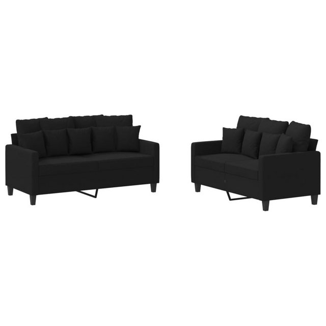 vidaXL Sofa Sofagarnitur Set mit Kissen Stoff, 2-tlg., Schwarz günstig online kaufen