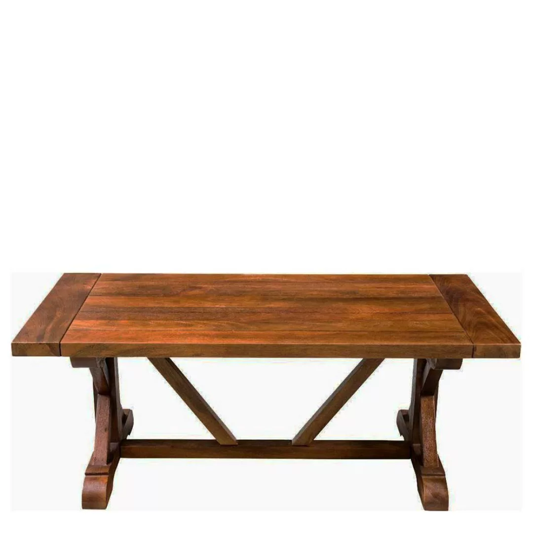 Rustikaler Tisch aus Mangobaum Massivholz Balken-Gestell günstig online kaufen
