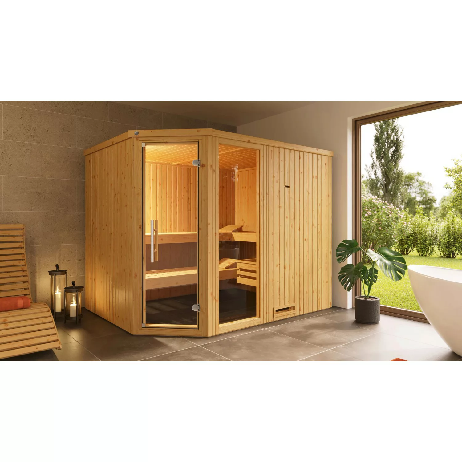 Weka Element-Ecksauna Varberg 4 Sparset 9 kW OS Glastür/Fenster günstig online kaufen