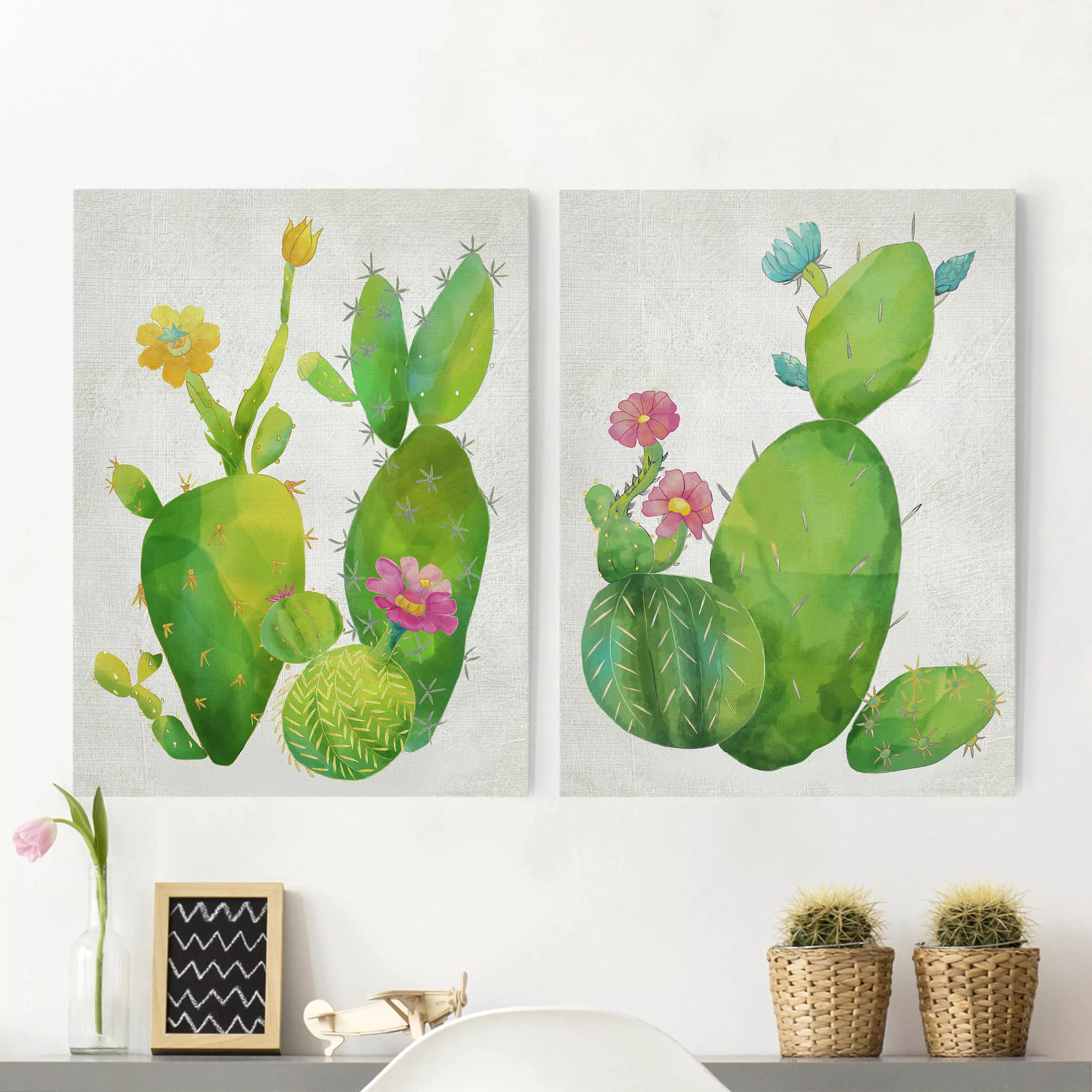 2-teiliges Leinwandbild Botanik - Hochformat Kaktusfamilie Set II günstig online kaufen