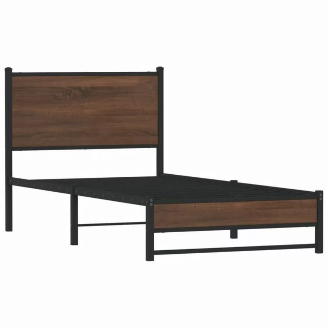 vidaXL Bett Bettgestell mit Kopfteil Metall Braun Eichen-Optik 90x190 cm günstig online kaufen