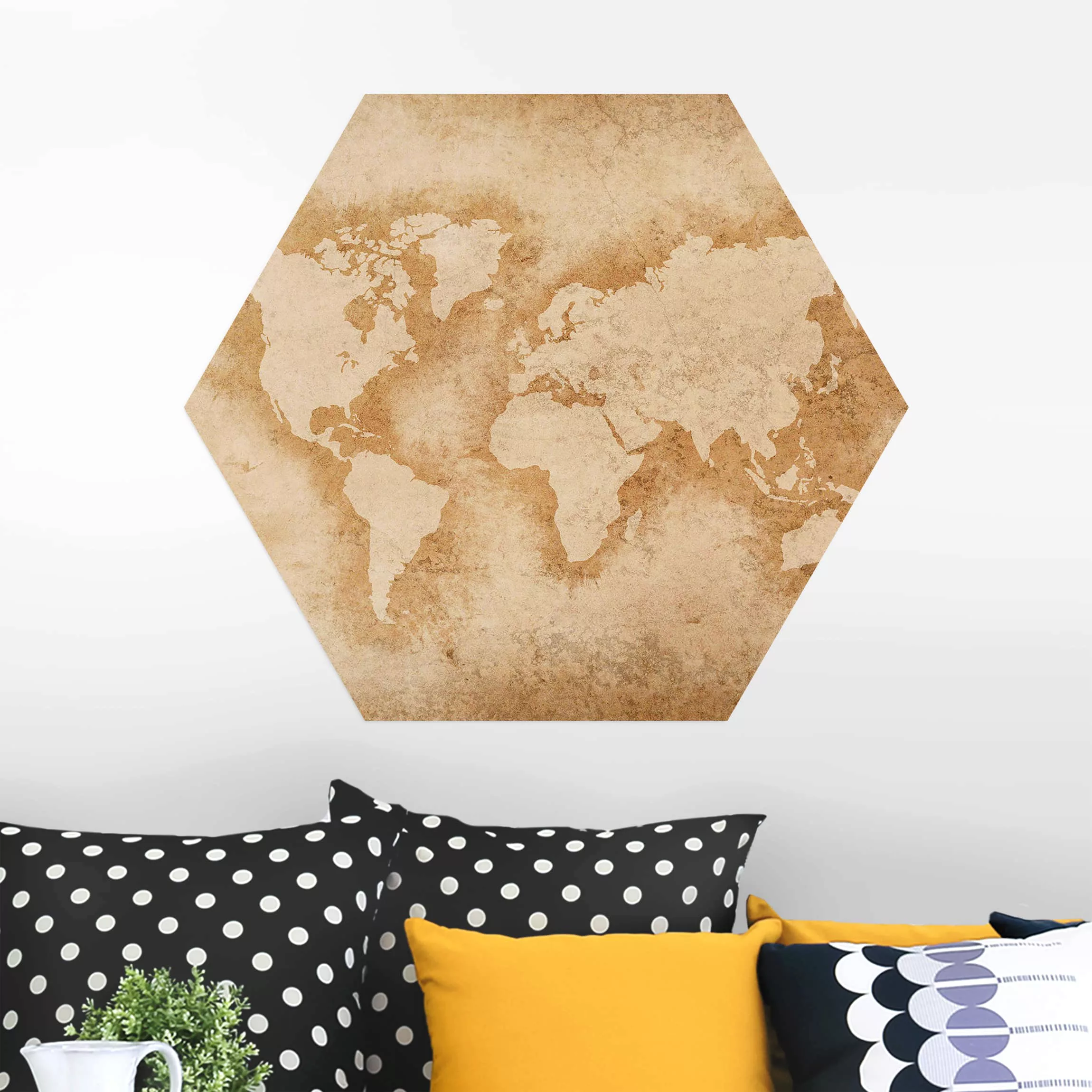 Hexagon-Alu-Dibond Bild Stadt-, Land & Weltkarte Antike Weltkarte günstig online kaufen