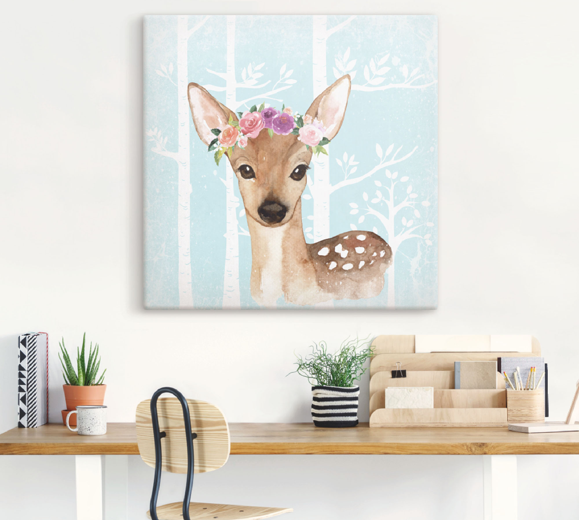 Artland Leinwandbild »Wild Reh mit Blumen im blauen Wald«, Tiere, (1 St.), günstig online kaufen