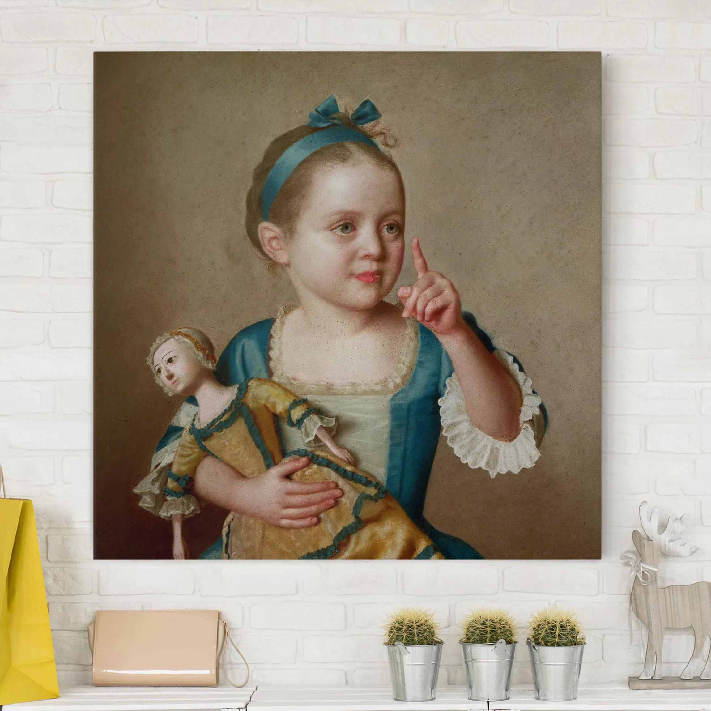 Leinwandbild Portrait - Quadrat Jean Etienne Liotard - Mädchen mit Puppe günstig online kaufen