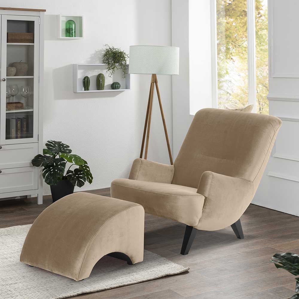 Sessel Samtvelours Sandfarben in modernem Design 37 cm Sitzhöhe günstig online kaufen