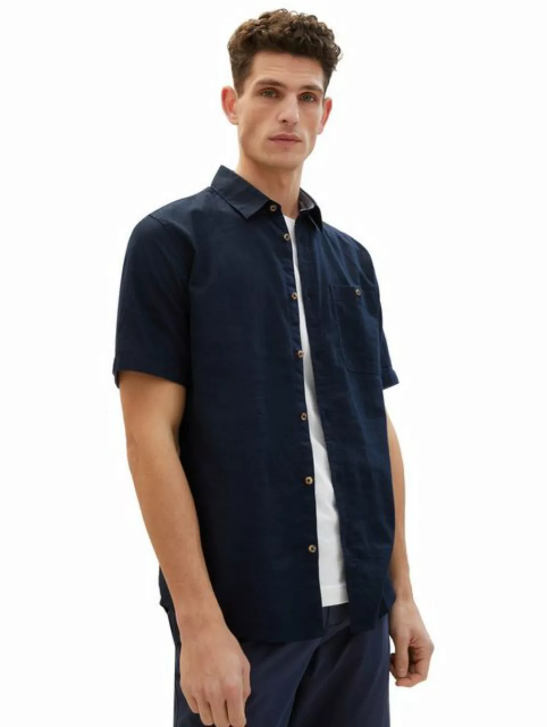 Tom Tailor Herren Kurzarm Hemd COTTON LINEN - Regular Fit günstig online kaufen