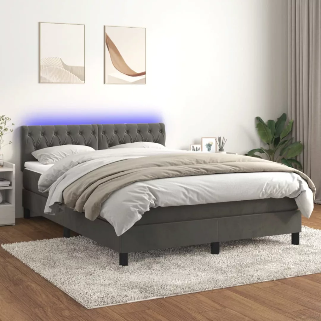 Vidaxl Boxspringbett Mit Matratze & Led Dunkelgrau 140x200 Cm Samt günstig online kaufen