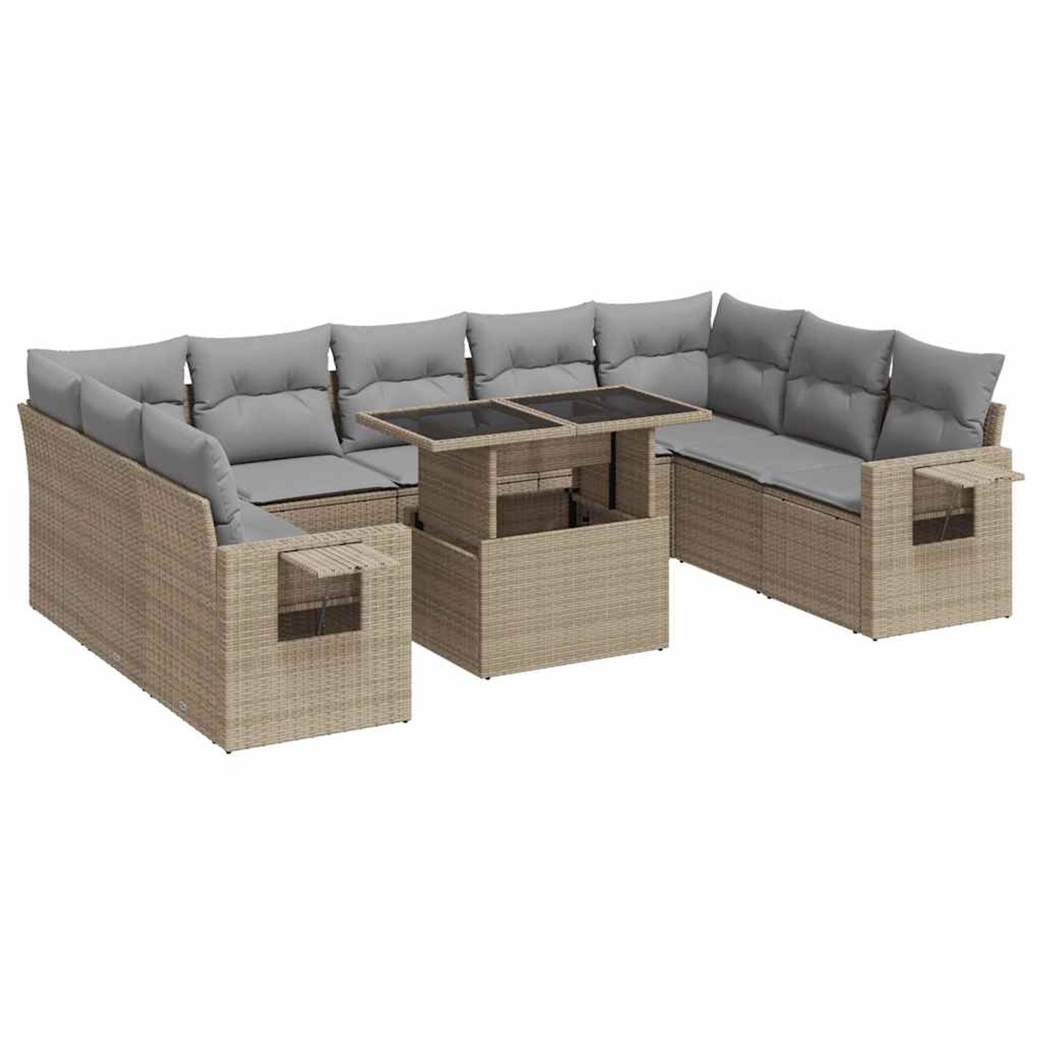 vidaXL 10-Tlg Garten-Sofagarnitur mit Kissen Beige Poly Rattan 3326540 günstig online kaufen