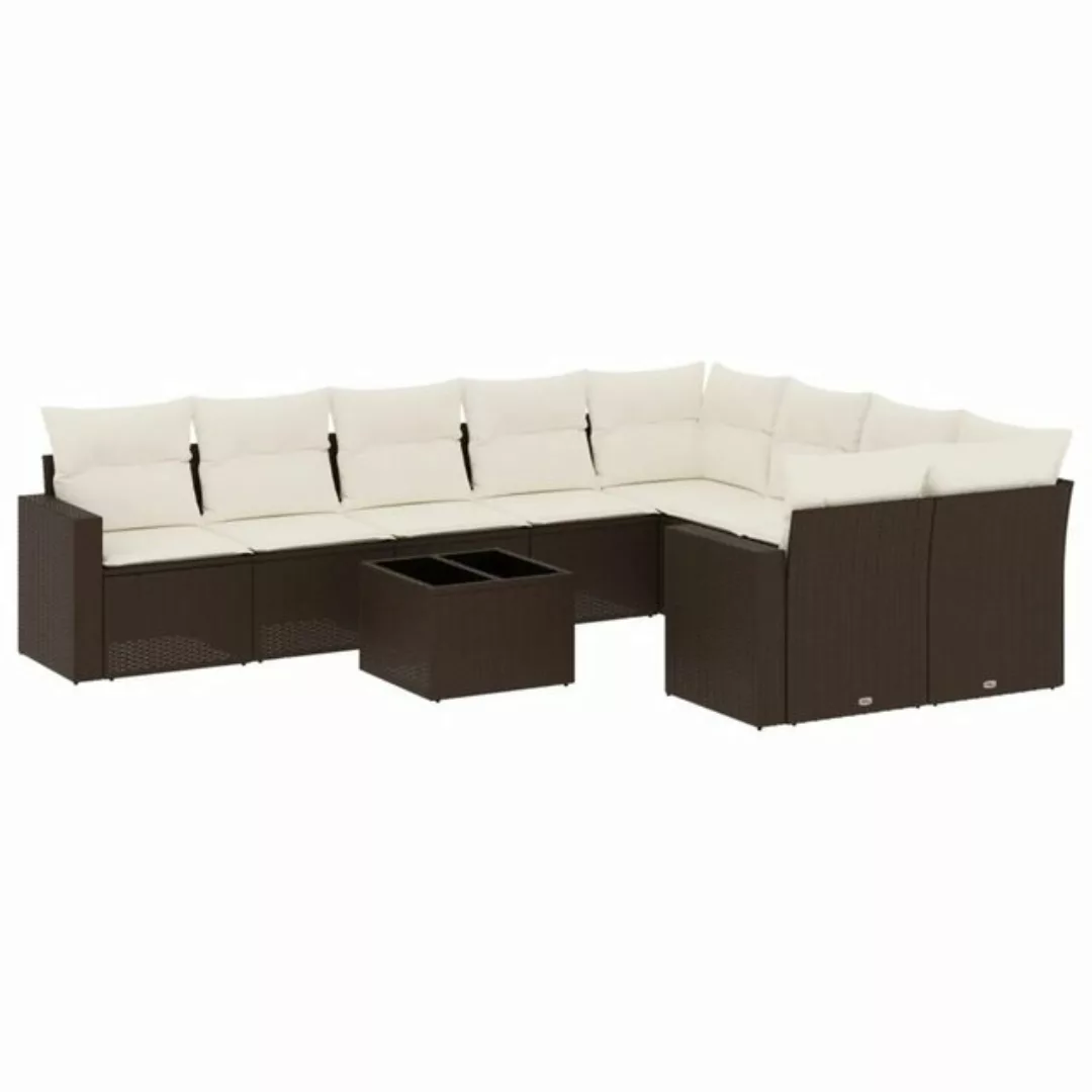 vidaXL Sofaelement 10-tlg. Garten-Sofagarnitur mit Kissen Braun Poly Rattan günstig online kaufen