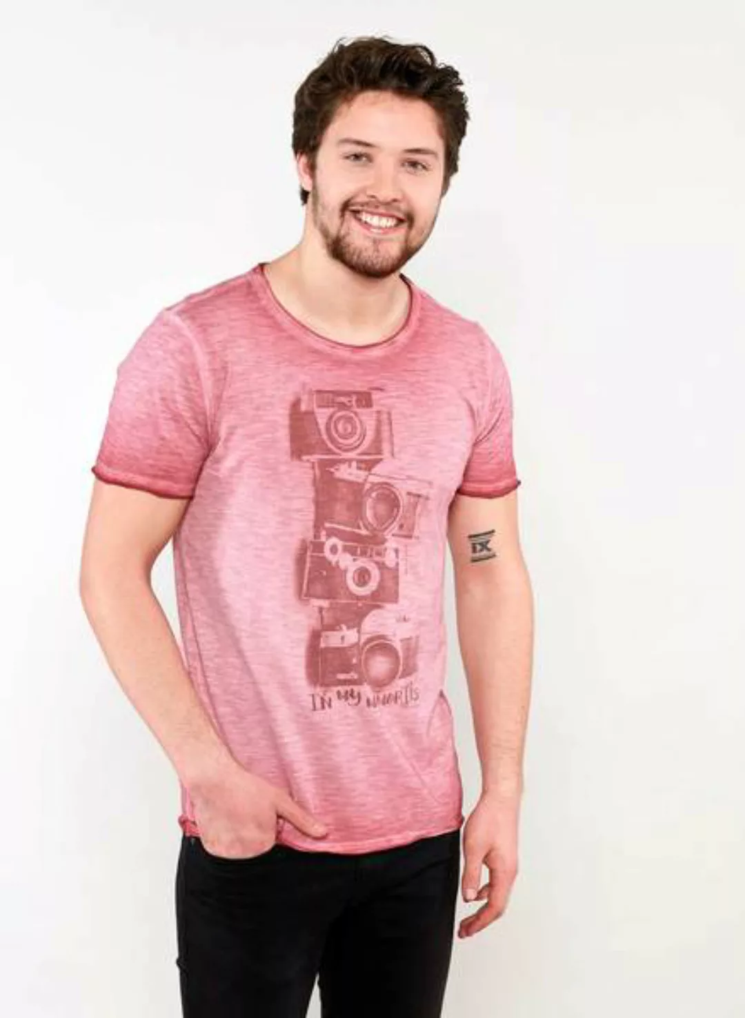 Raw-edge T-shirt Aus Bio Baumwolle Mit Kameramotiv günstig online kaufen