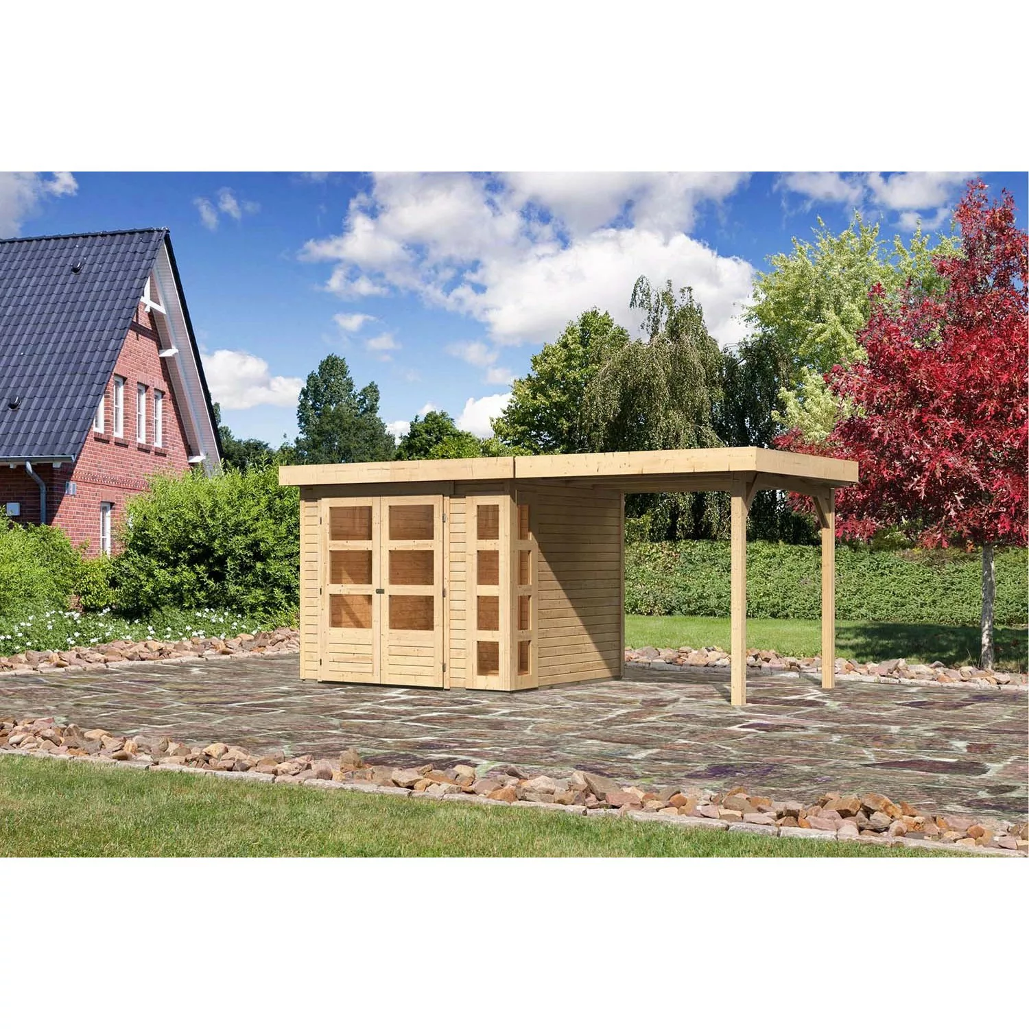 Karibu Holz-Gartenhaus Sölve Natur Flachdach Unbehandelt 238 cm x 213 cm günstig online kaufen