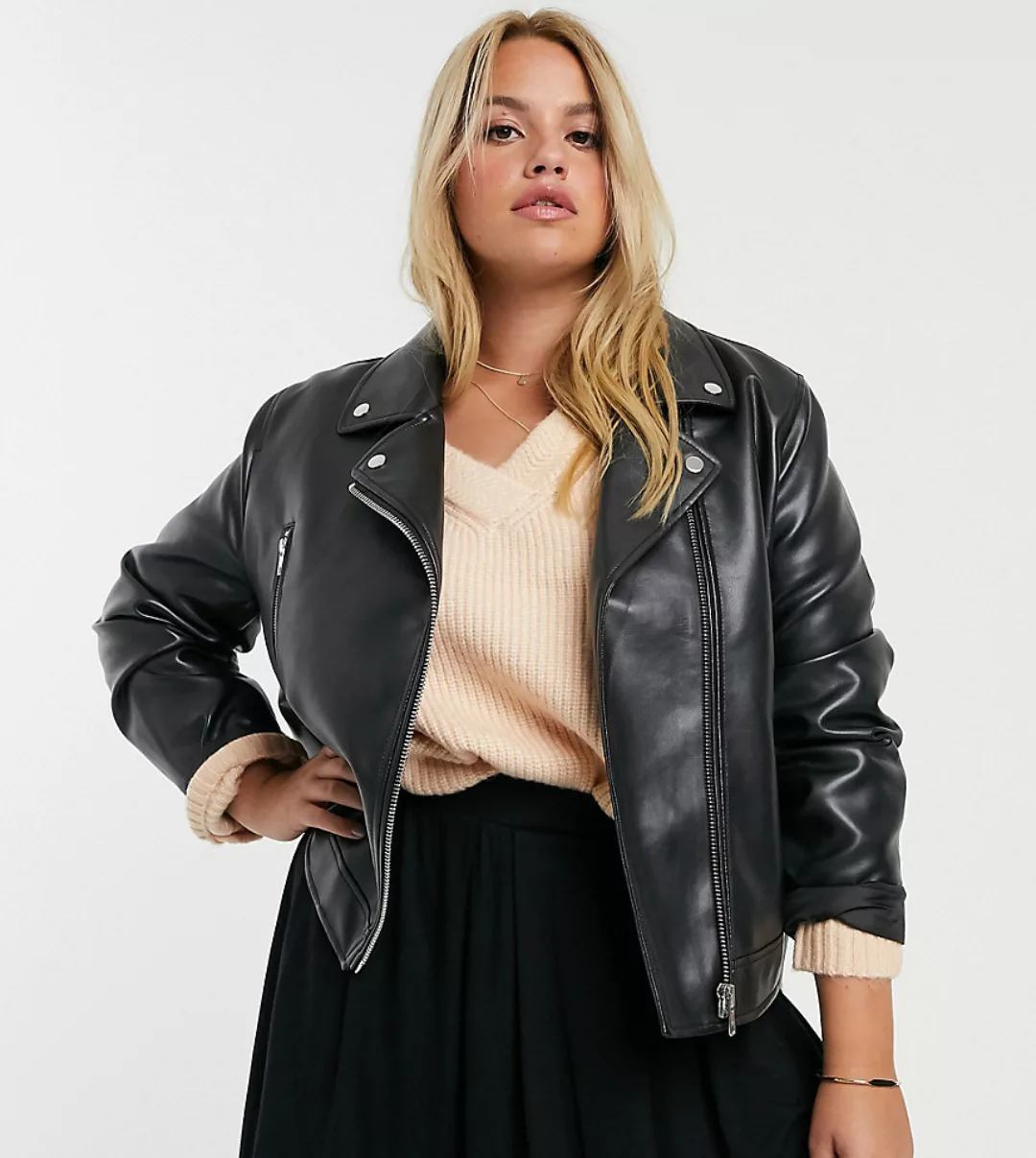 ASOS DESIGN Curve – Ultimate – Schwarze Bikerjacke aus Kunstleder günstig online kaufen