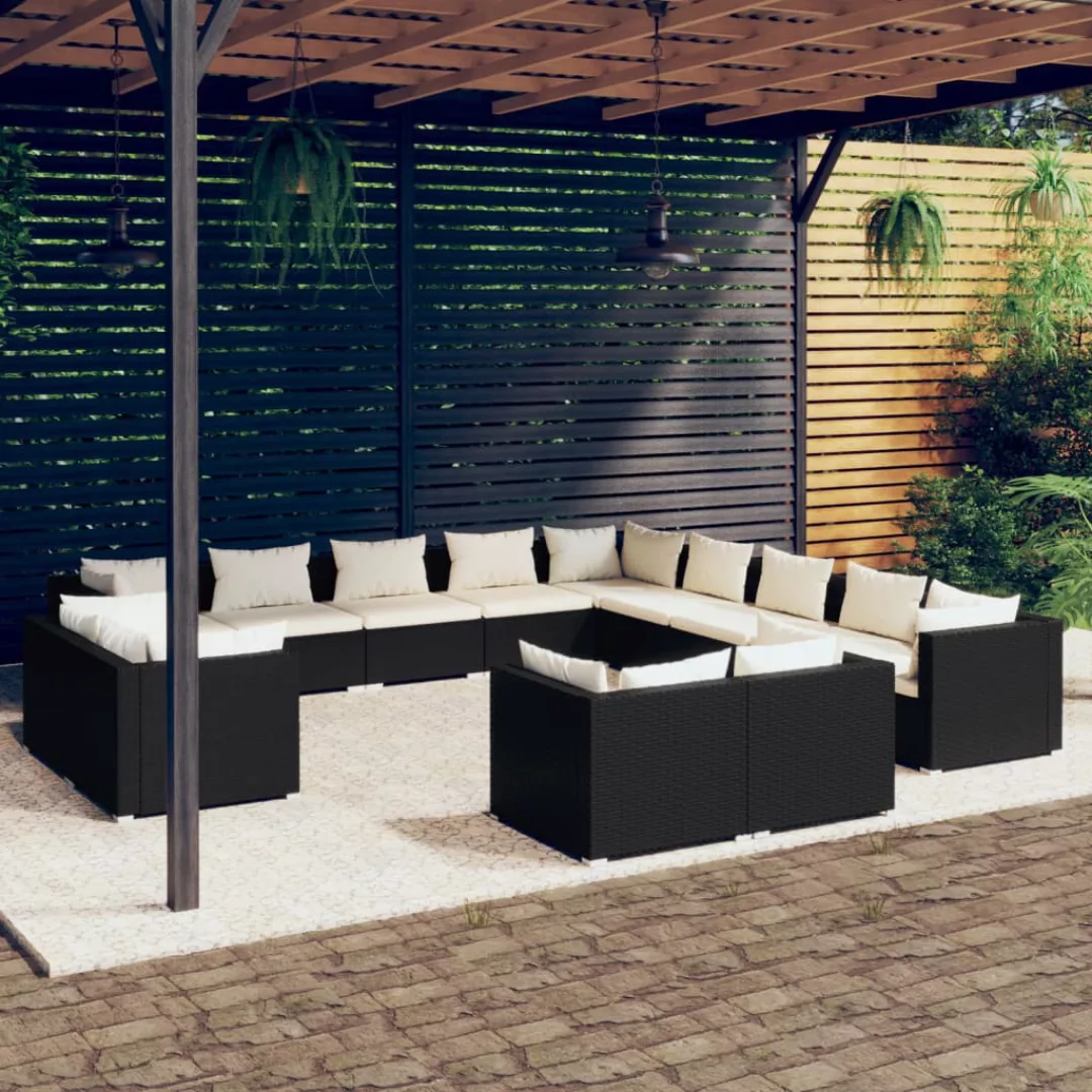 Vidaxl 13-tlg. Garten-lounge-set Mit Kissen Schwarz Poly Rattan günstig online kaufen