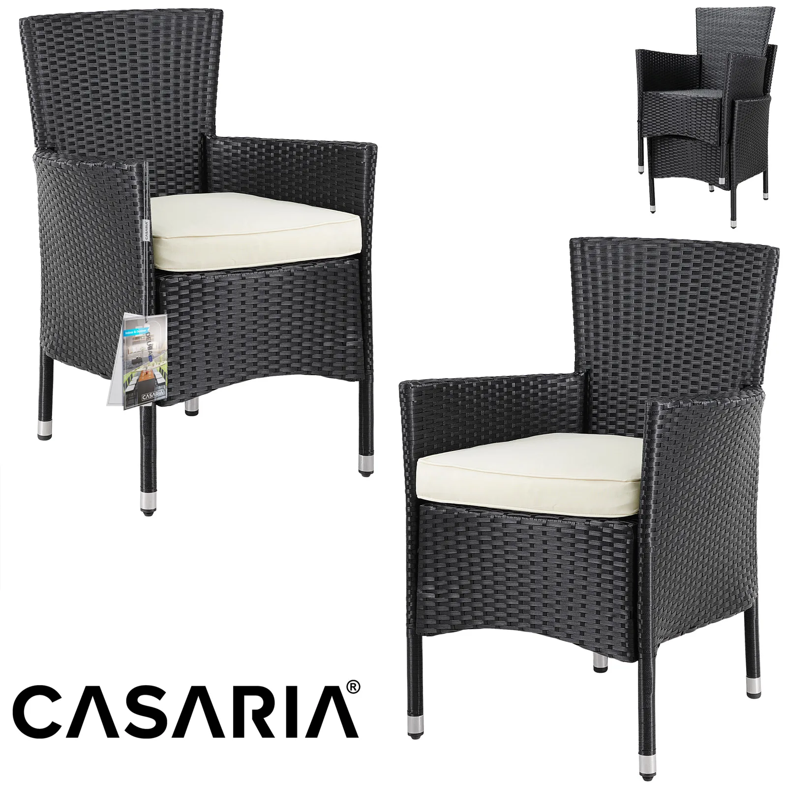 Polyrattan Ecklounge Lissabon Schwarz/Creme inkl 2 Stühlen günstig online kaufen
