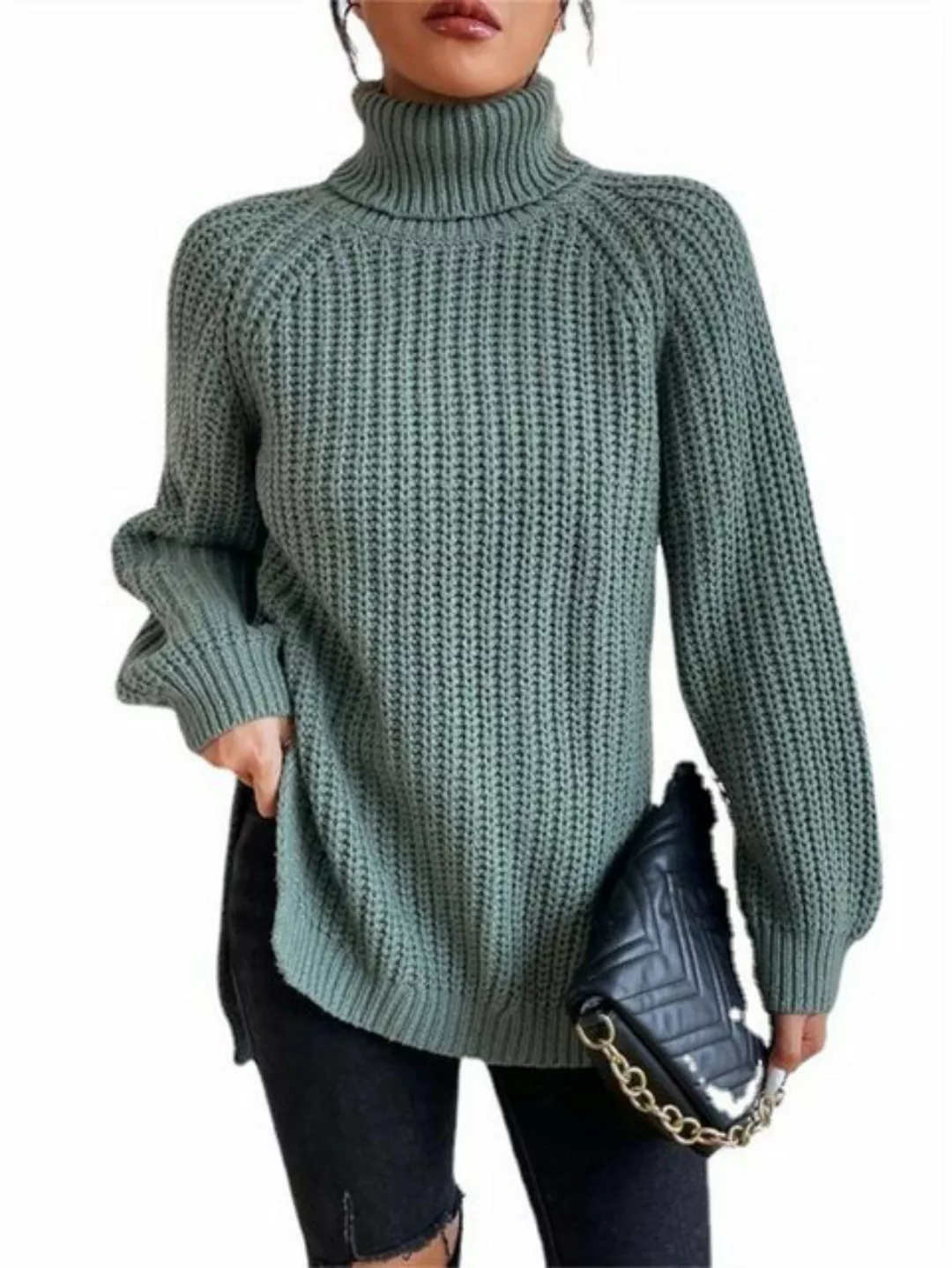 RUZU UG Strickpullover Damen Pullover Elegant Cardigan Pulloverkleid Revers günstig online kaufen