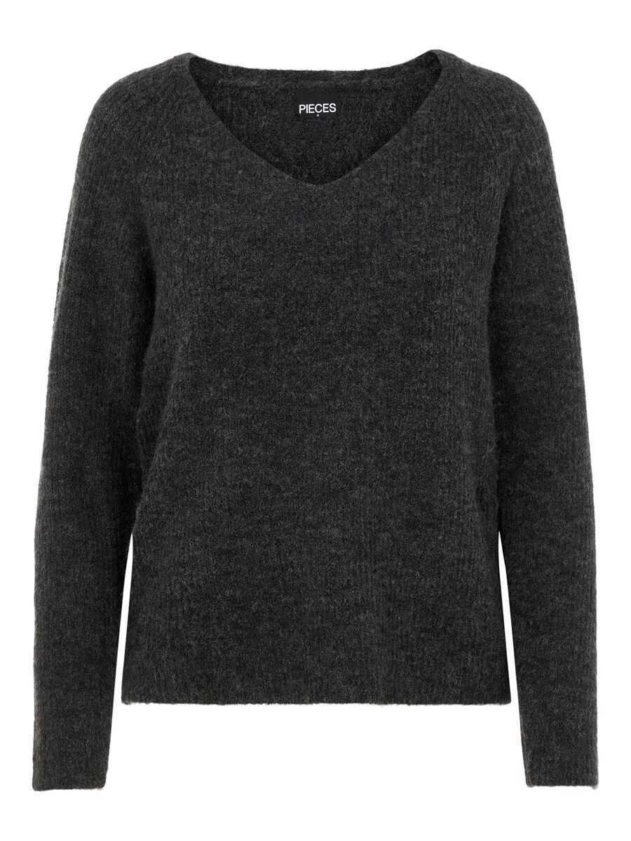 PIECES V-ausschnitt Strickpullover Damen Grau günstig online kaufen