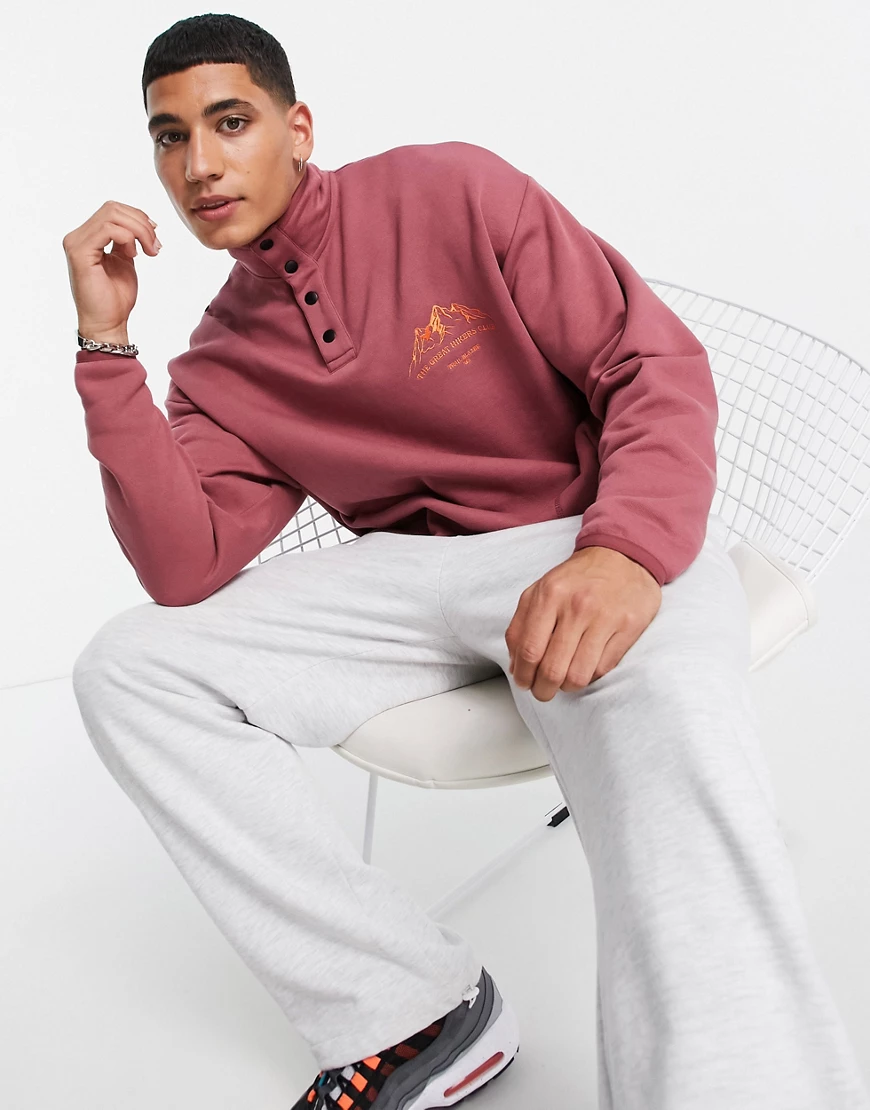 ASOS DESIGN – Oversized-Sweatshirt in Burgunderrot mit Knopfleiste und aufg günstig online kaufen