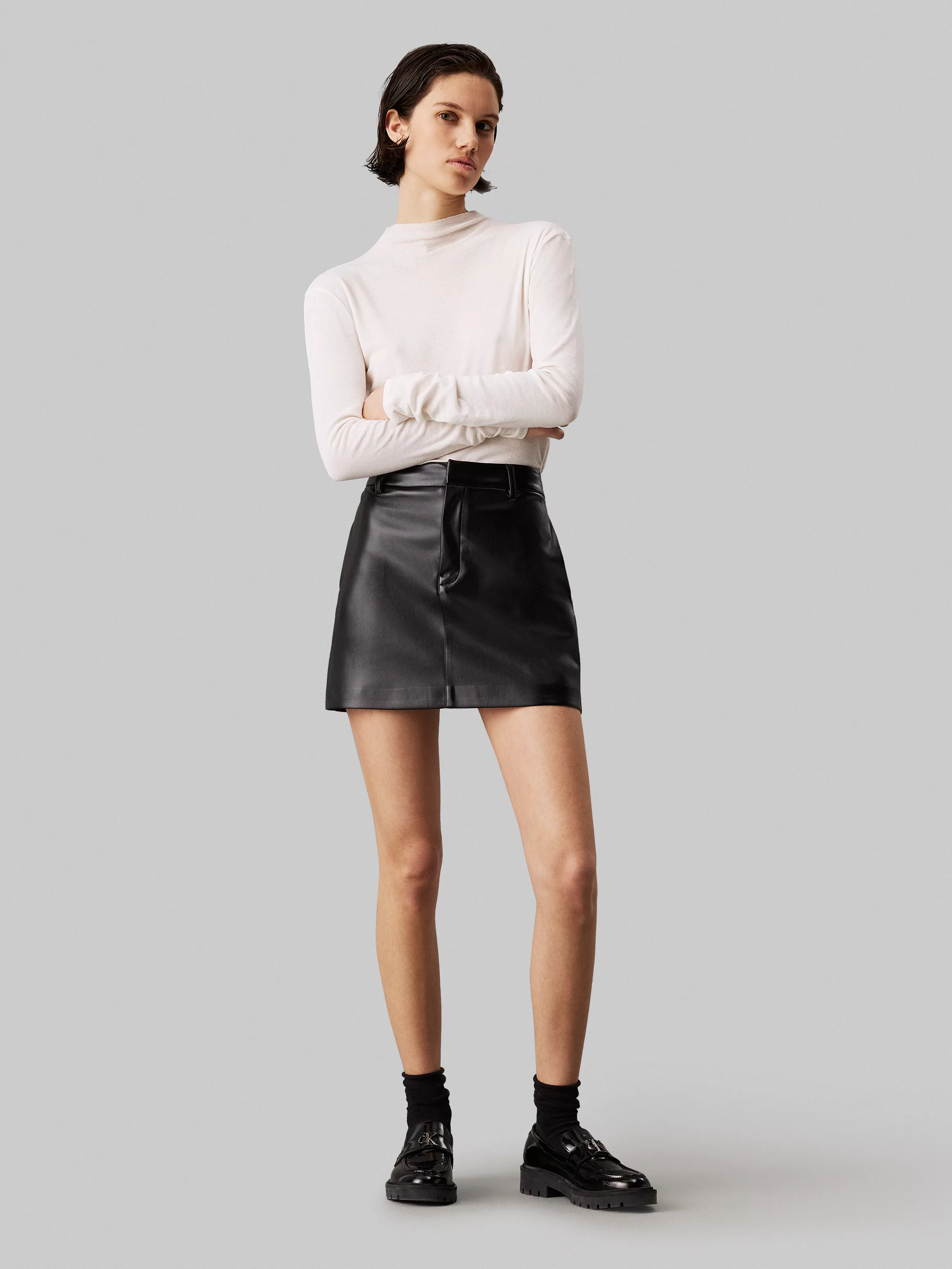 Calvin Klein Jeans A-Linien-Rock "FAUX LEATHER A-LINE MINI SKIRT", mit Logo günstig online kaufen