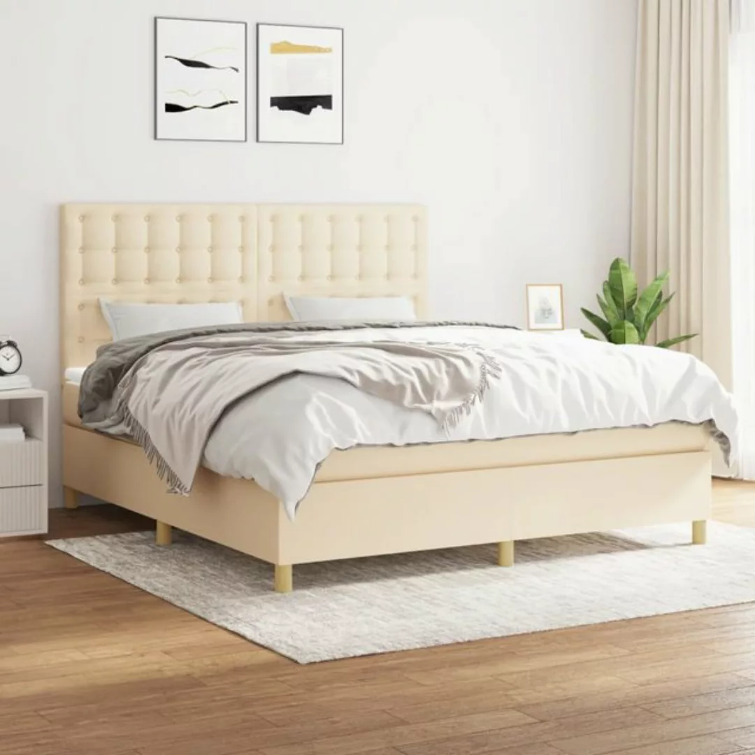 vidaXL Bettgestell Boxspringbett mit Matratze Creme 180x200 cm Stoff Bett B günstig online kaufen