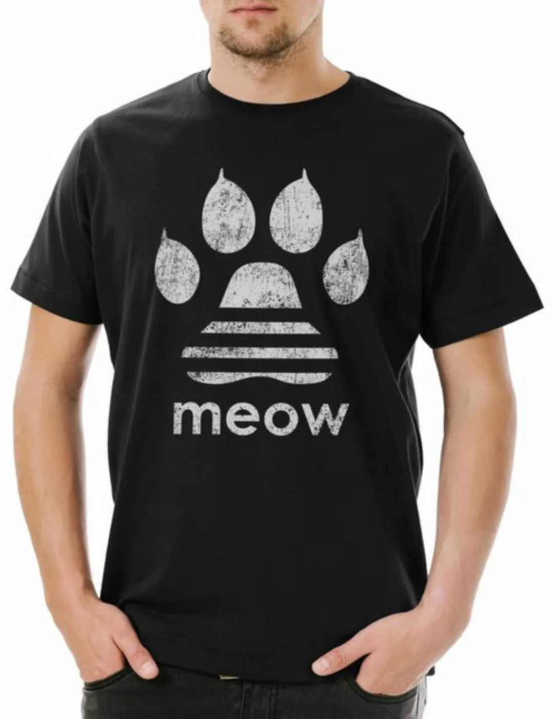 Urban Backwoods Print-Shirt Meow Herren T-Shirt Miau Katze Katzen Liebhaber günstig online kaufen