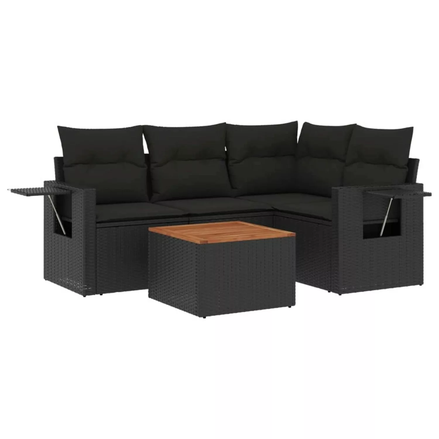 vidaXL 5-tlg Garten-Sofagarnitur mit Kissen Schwarz Poly Rattan Modell 111 günstig online kaufen