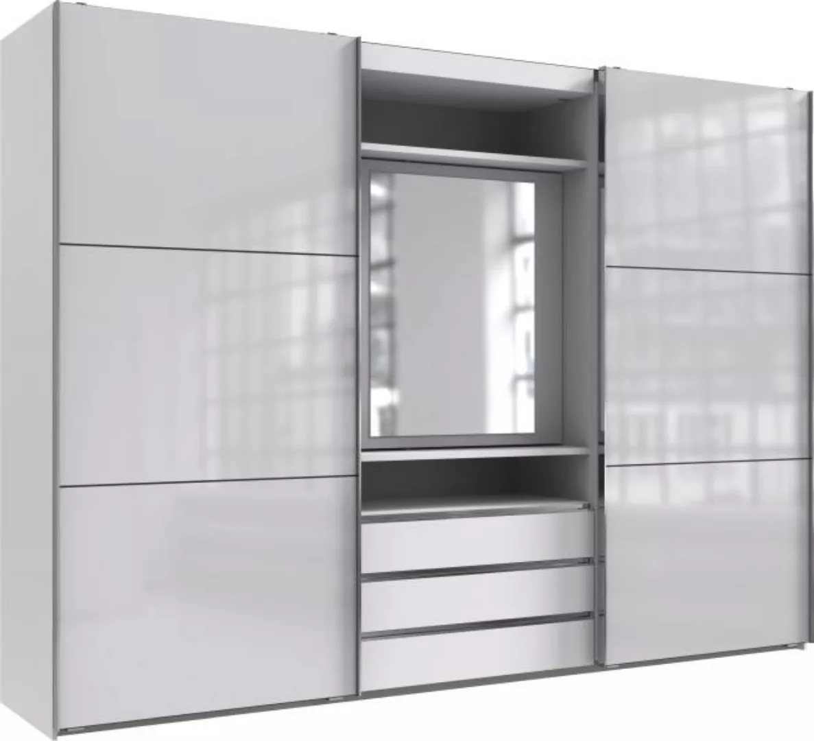 Schwebetürenschrank 300 cm mit Schubladen und drehbaren TV-Element Weiß Hol günstig online kaufen