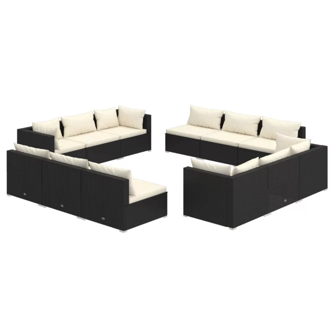 Vidaxl 12-tlg. Garten-lounge-set Mit Kissen Poly Rattan Schwarz günstig online kaufen