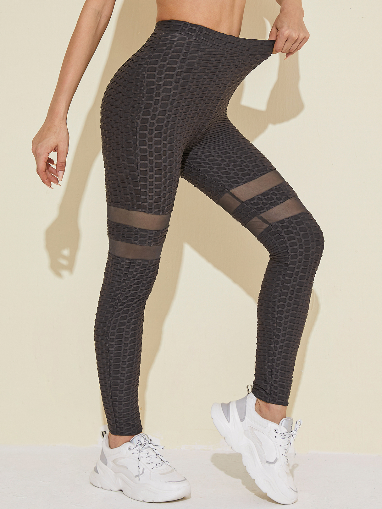 YOINS Dunkelgraue Jacquard-Superstretch-Leggings günstig online kaufen