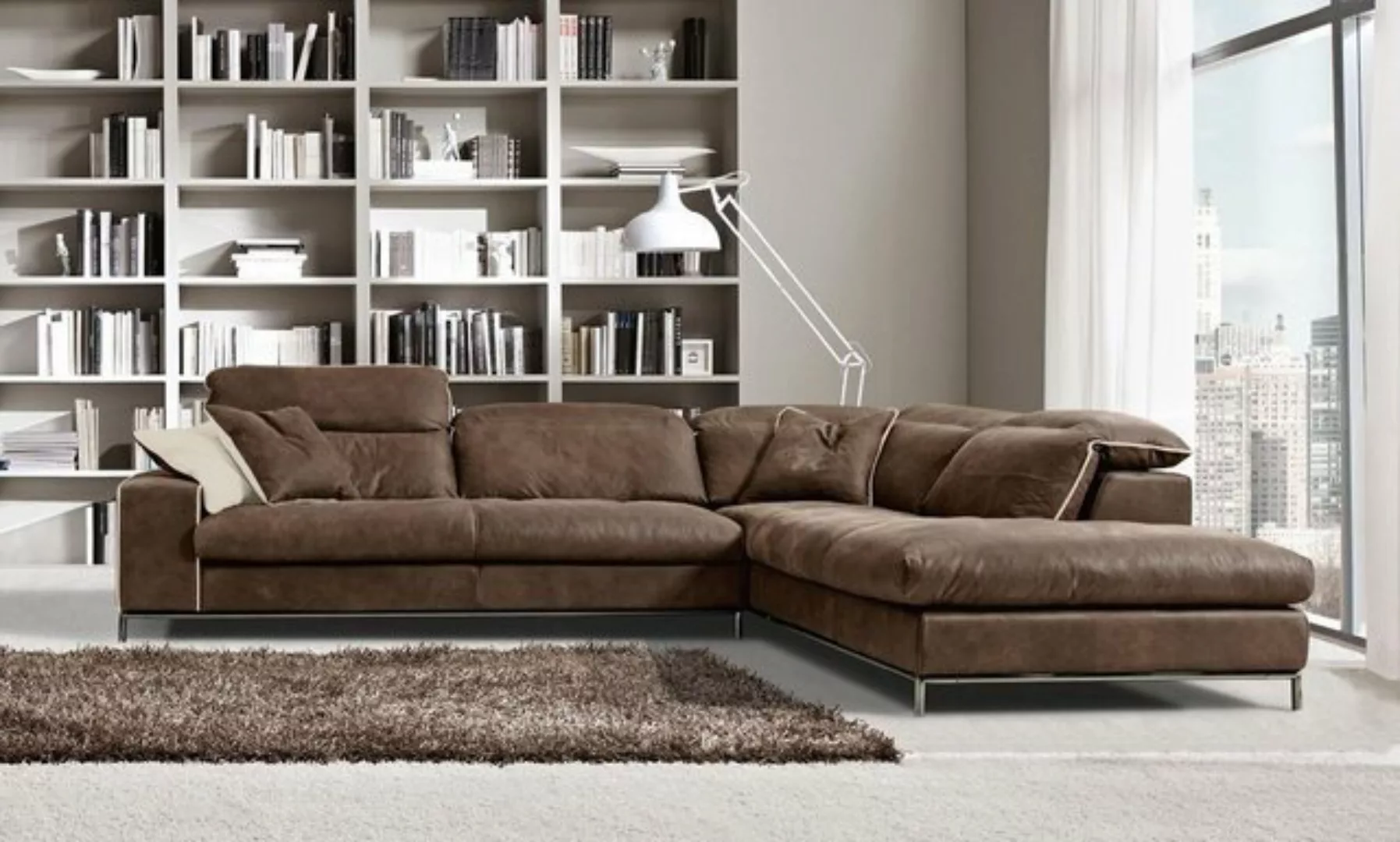 JVmoebel Ecksofa Design Ecksofa Prianera Moderne Luxus Ecke Leder Holz Sofa günstig online kaufen