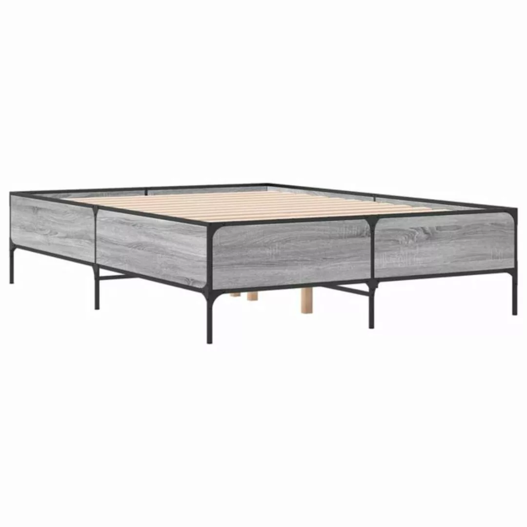 vidaXL Bett Bettgestell Grau Sonoma 150x200 cm Holzwerkstoff und Metall günstig online kaufen