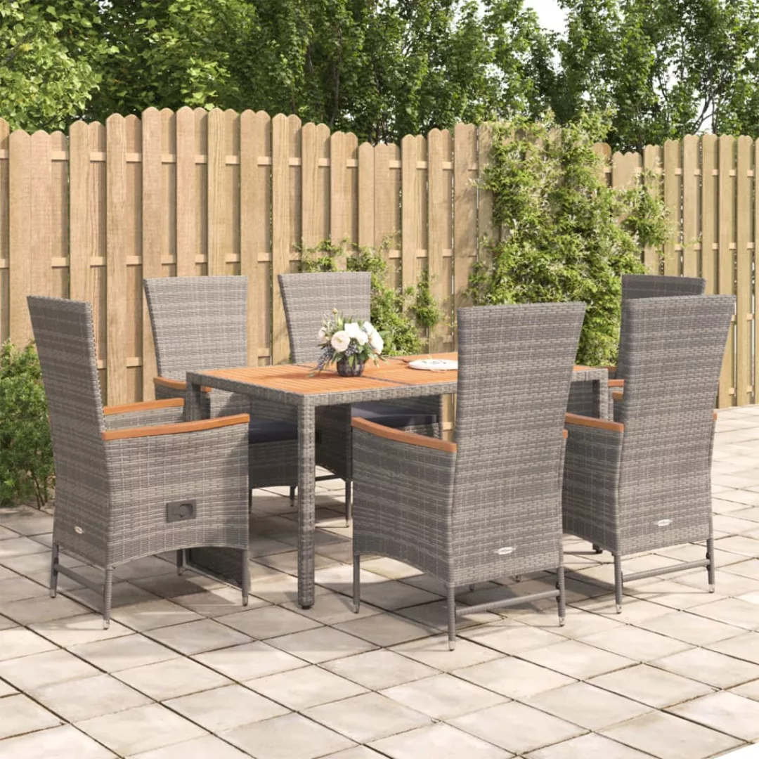 Vidaxl 7-tlg. Garten-essgruppe Mit Kissen Grau Poly Rattan günstig online kaufen