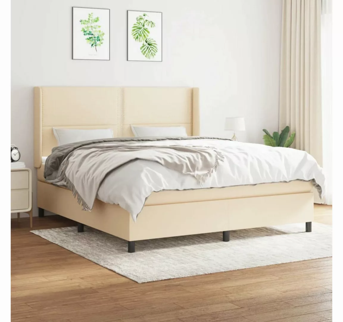 vidaXL Boxspringbett Boxspringbett mit Matratze Creme 160x200 cm Stoff Bett günstig online kaufen