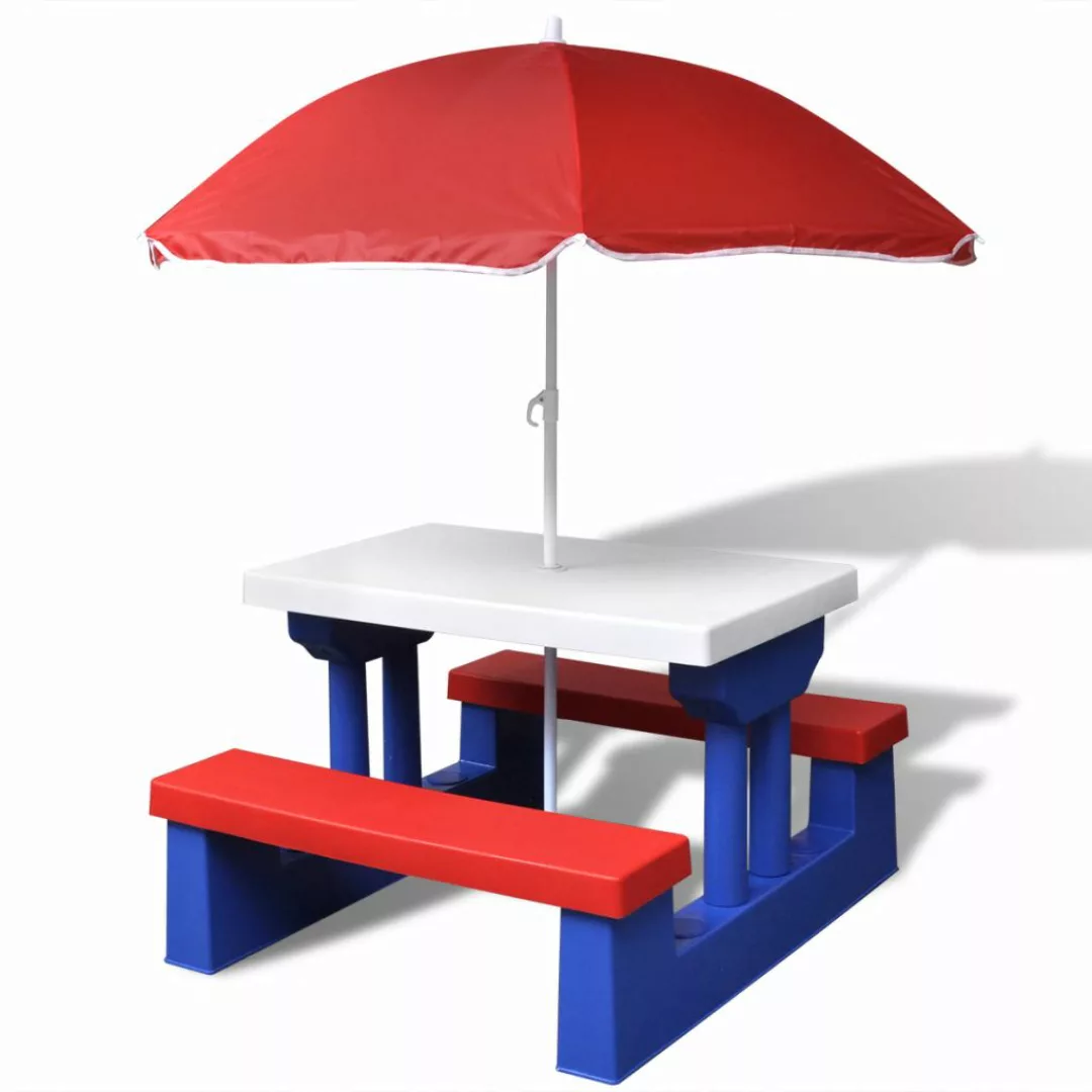 Kinder-picknicktisch Mit Bänken Sonnenschirm Mehrfarbig günstig online kaufen