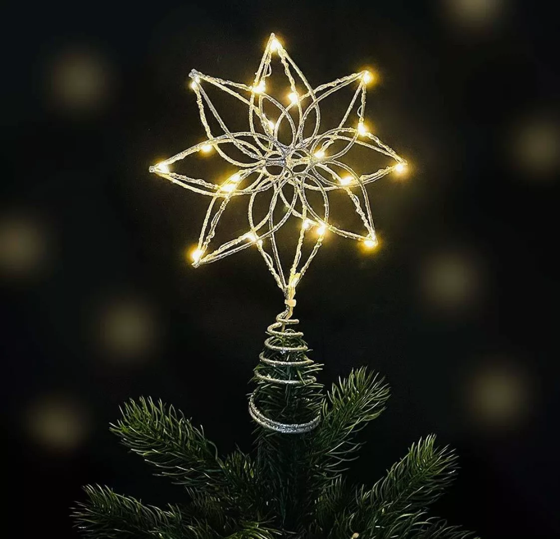 Weihnachtsbaumspitze beleuchtet Stern Silber Christbaumspitze LED Warmweiß günstig online kaufen