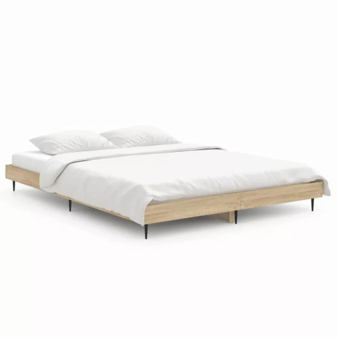 vidaXL Bettgestell, Bettrahmen Sonoma-Eiche 135x190 cm Holzwerkstoff günstig online kaufen