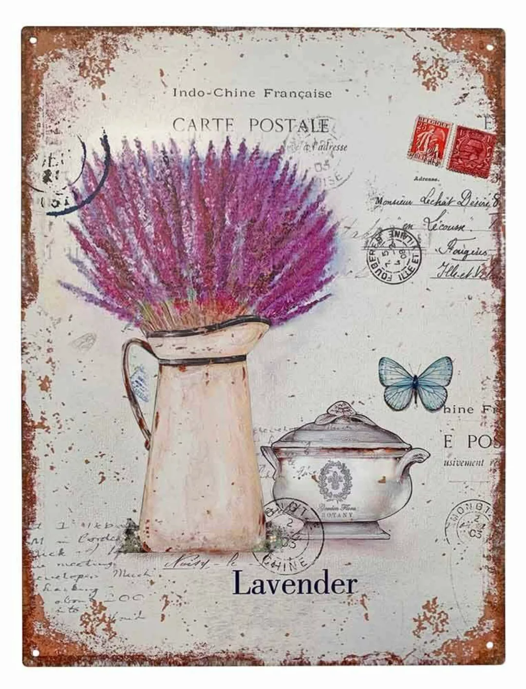 Blechschild Lavender Dekoschild Lavendel Provence Postkarte Vintage 33x25cm günstig online kaufen