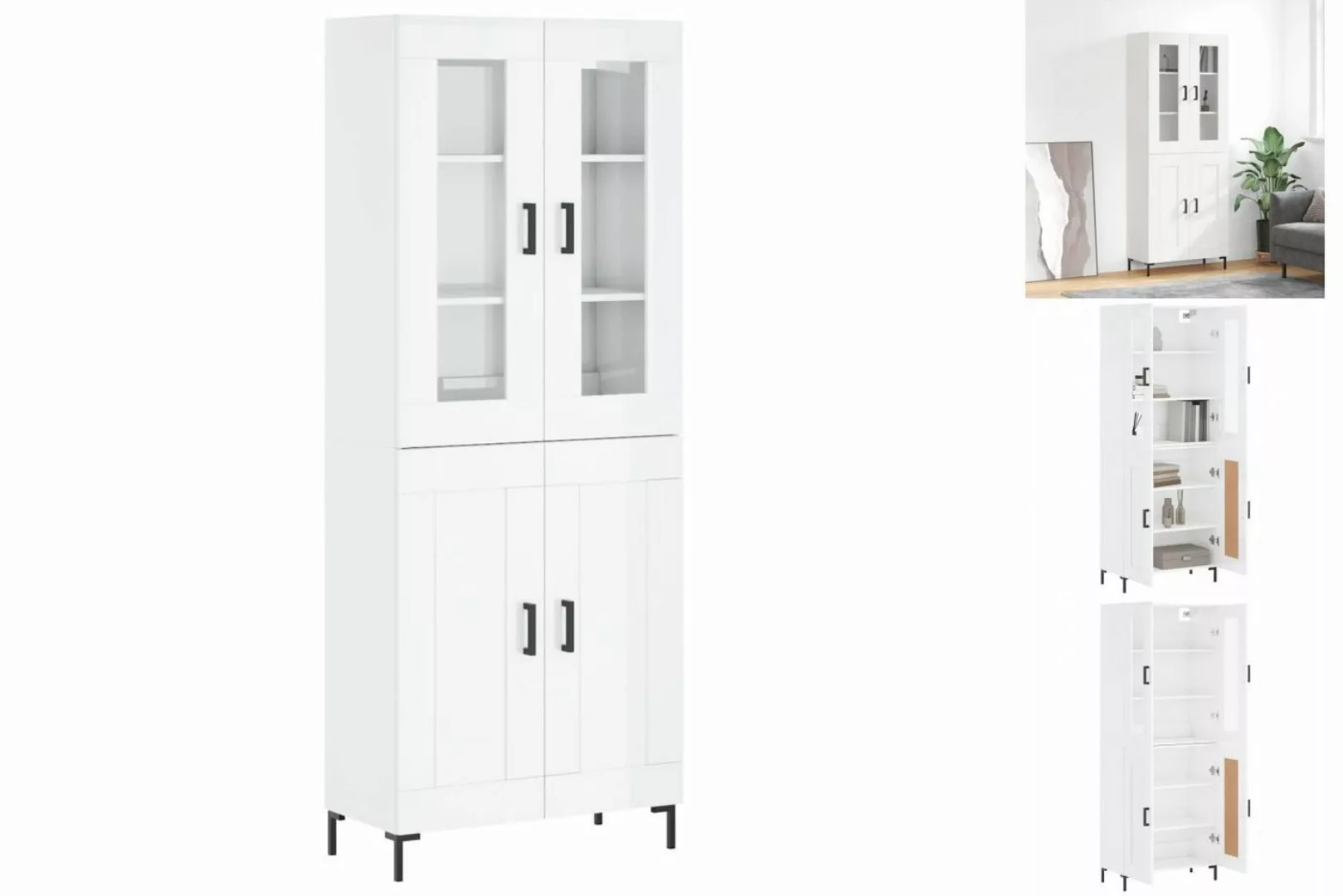 vidaXL Vitrine Highboard Hochglanz-Weiß 69,5x34x180 cm Spanplatte Glas Vitr günstig online kaufen