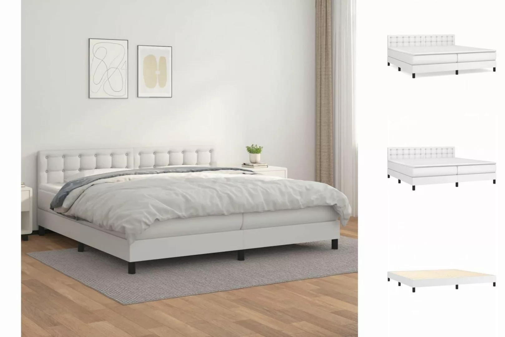 vidaXL Bettgestell Boxspringbett mit Matratze Weiß 200x200 cm Kunstleder Be günstig online kaufen