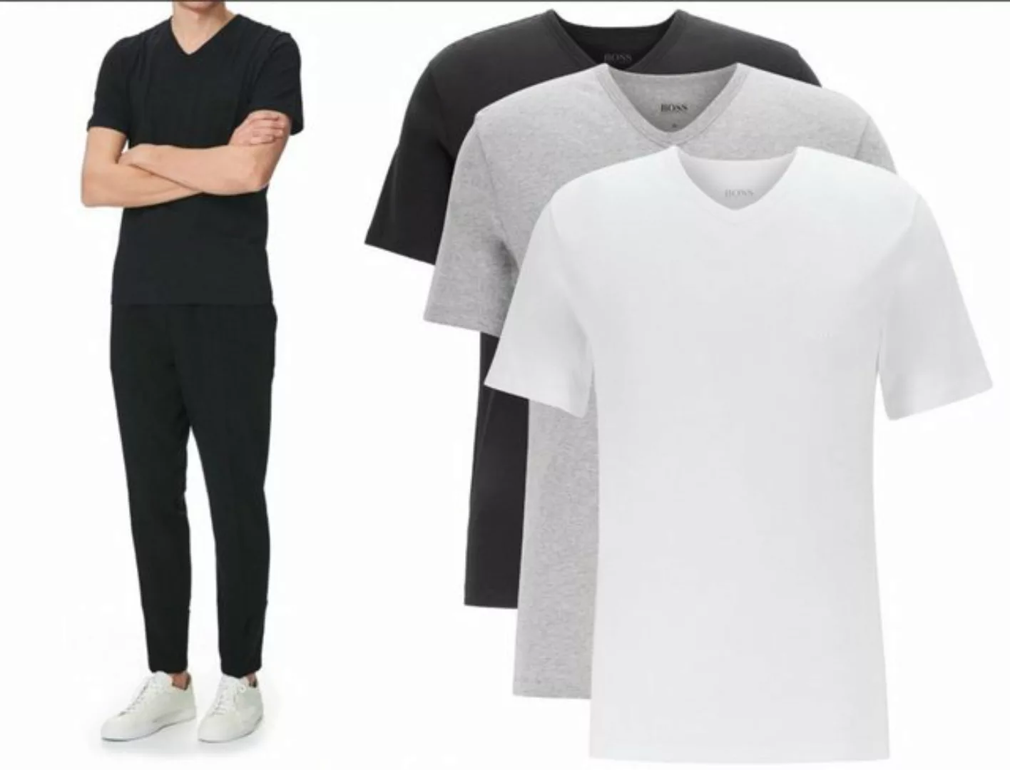 BOSS T-Shirt HUGO BOSS 3er-Pack Dreierpack T-Shirt Logo V-Kragen Shirt Regu günstig online kaufen