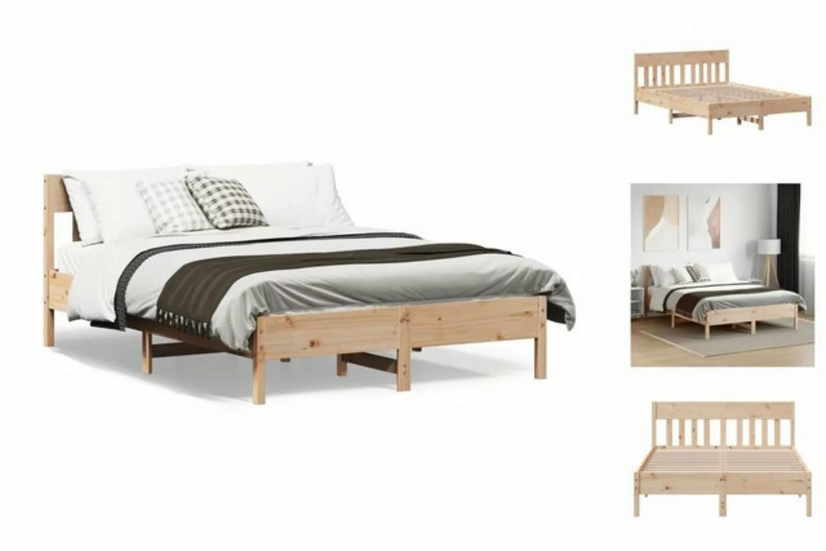 vidaXL Bettgestell Massivholzbett mit Kopfteil 120x200 cm Kiefer Bett Bettg günstig online kaufen