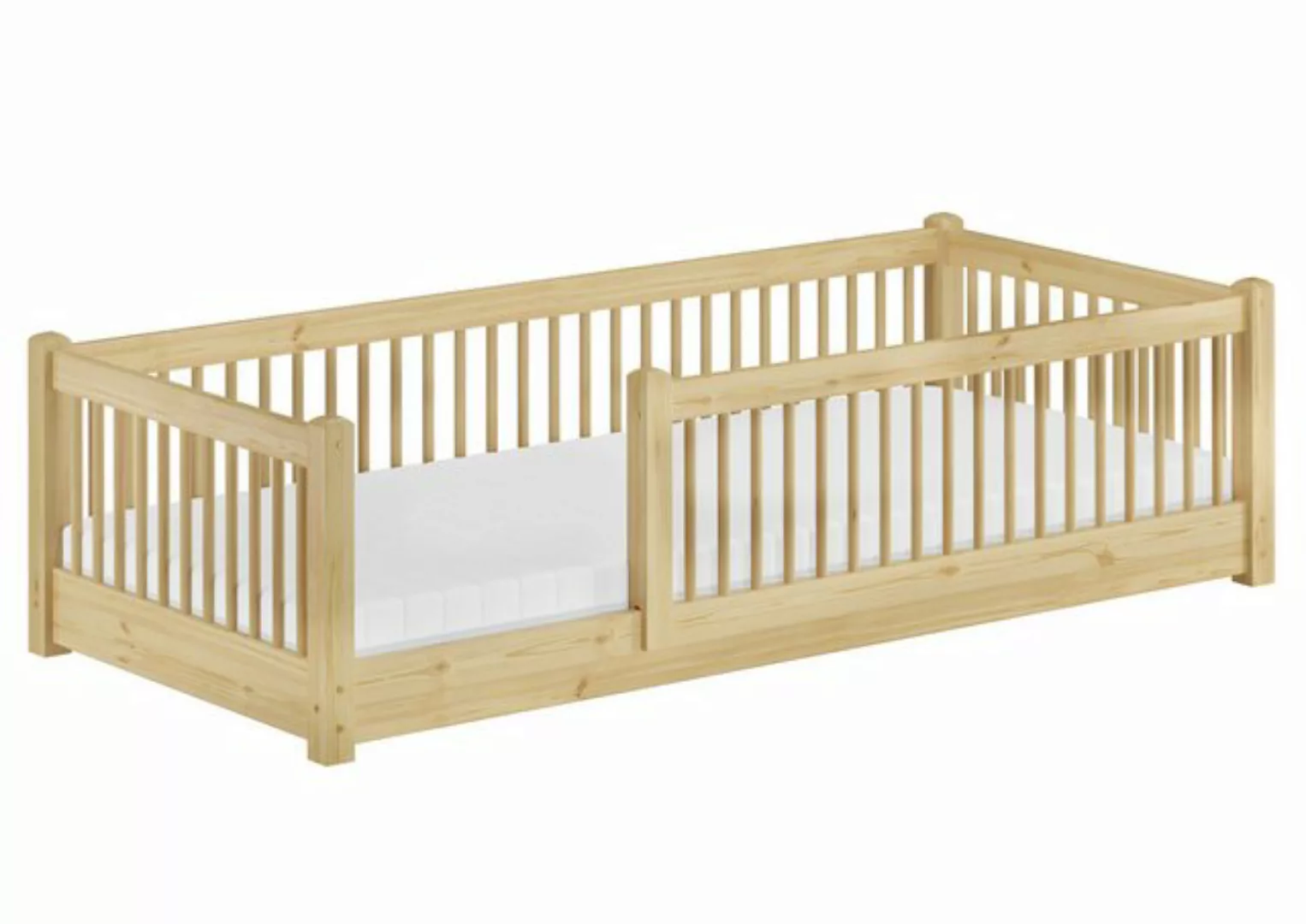 ERST-HOLZ Bett Kinderbett 80x190 niedriges Bodenbett Kiefer massiv Kleinkin günstig online kaufen