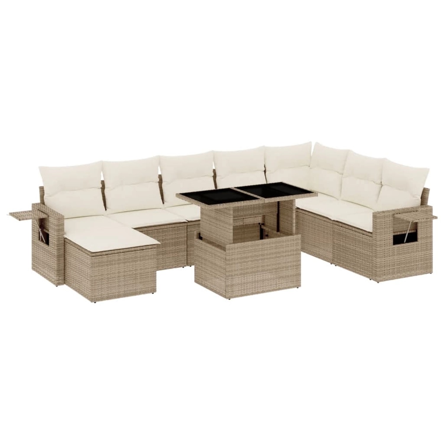vidaXL 9-Tlg Garten-Sofagarnitur mit Kissen Beige Poly Rattan 3268098 günstig online kaufen