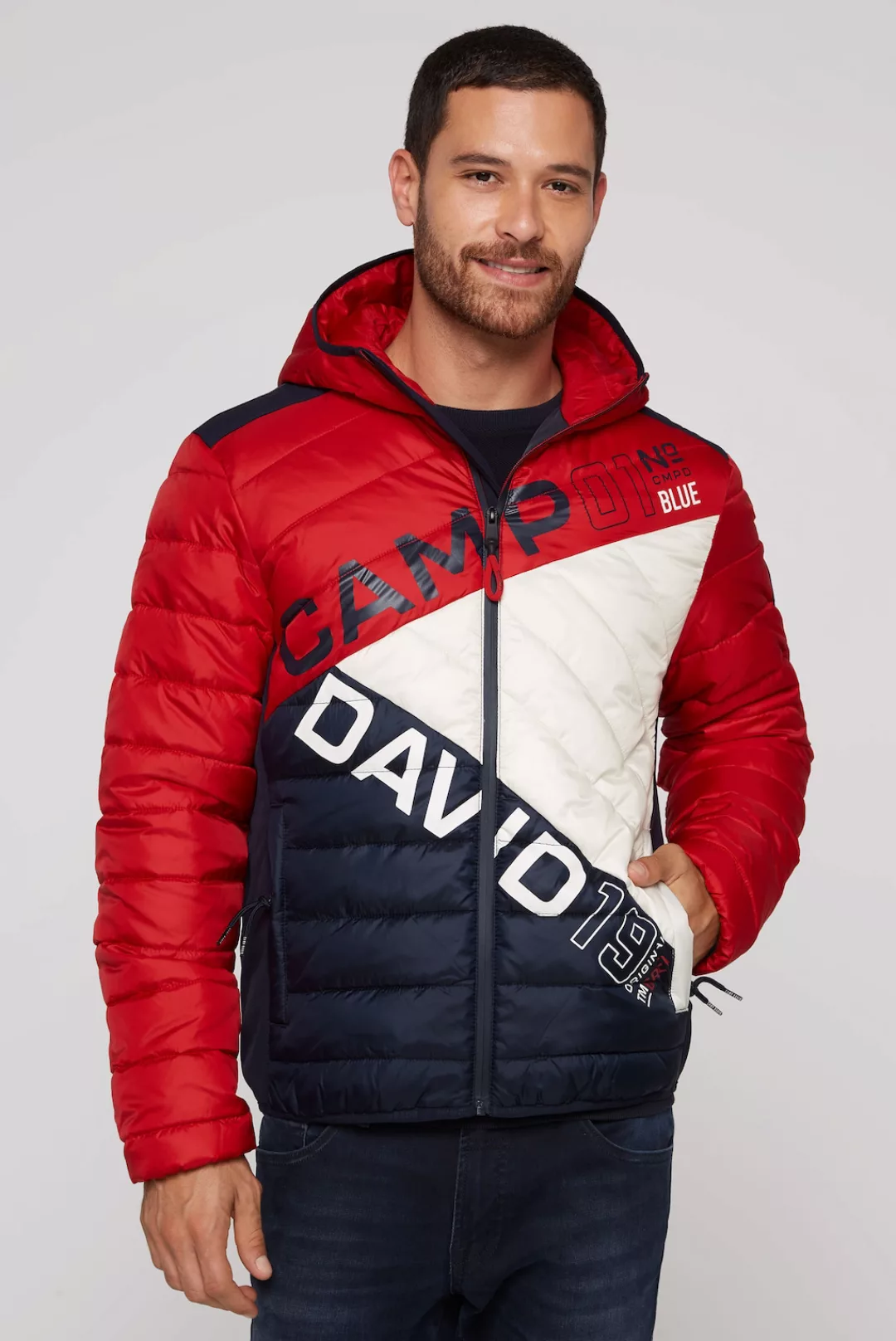 CAMP DAVID Steppjacke, mit Kapuze, mit Colour-Blocking und Rücken-Print günstig online kaufen