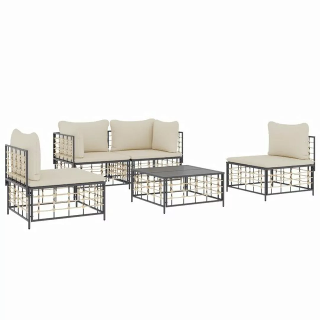 Vidaxl 5-tlg. Garten-lounge-set Mit Kissen Anthrazit Poly Rattan günstig online kaufen