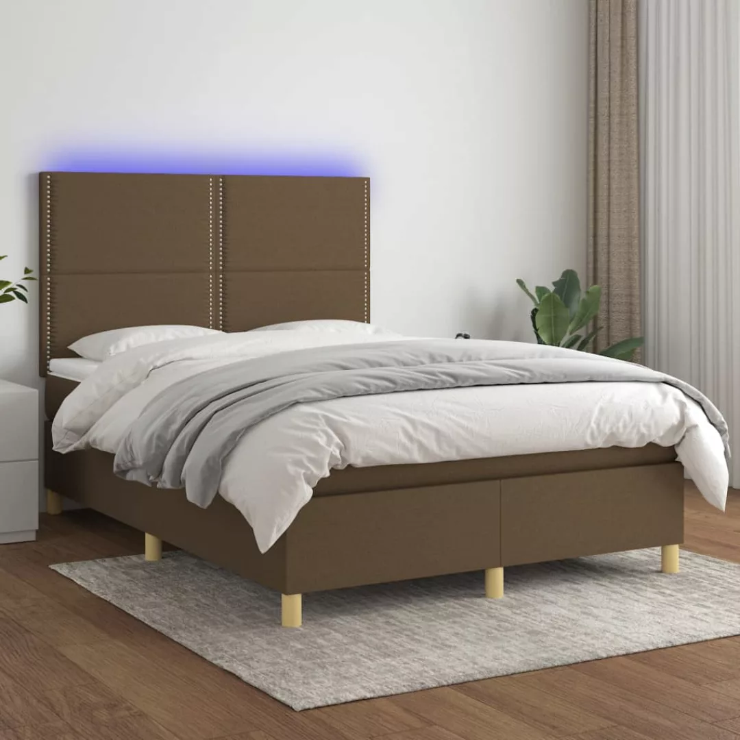 Vidaxl Boxspringbett Mit Matratze & Led Dunkelbraun 140x200 Cm Stoff günstig online kaufen