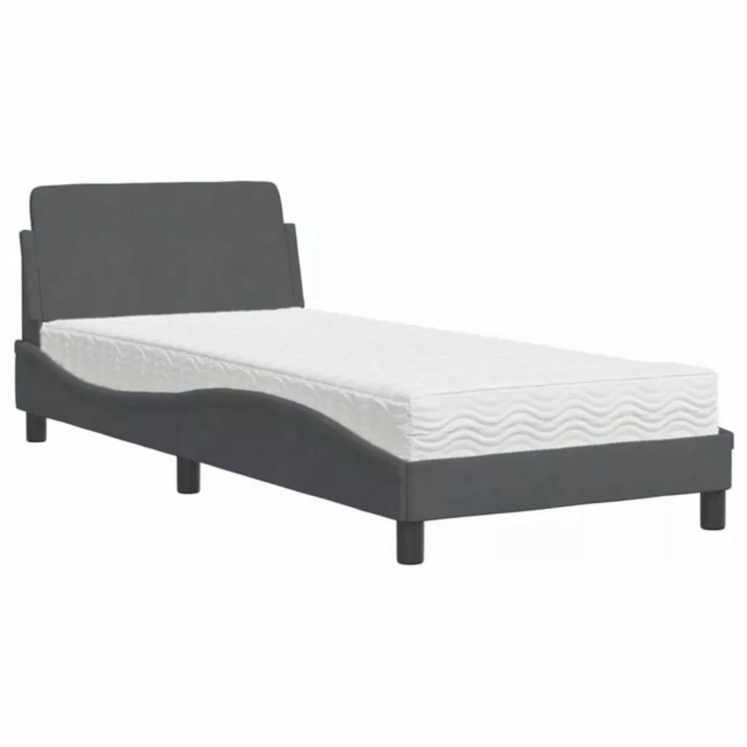 vidaXL Bettgestell Bett mit Matratze Dunkelgrau 90x200 cm Samt Bettgestell günstig online kaufen