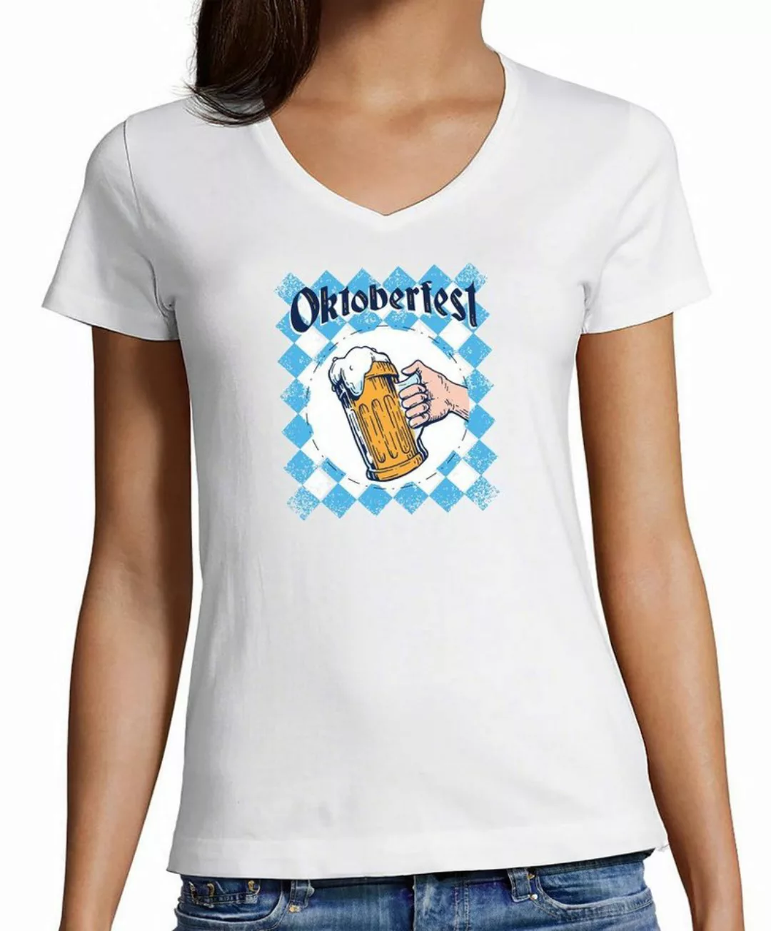 MyDesign24 T-Shirt Damen Oktoberfest T-Shirt - Bierglas Oktoberfest V-Aussc günstig online kaufen