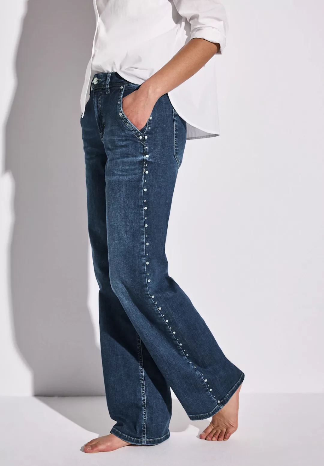 STREET ONE High-waist-Jeans mit Nieten günstig online kaufen