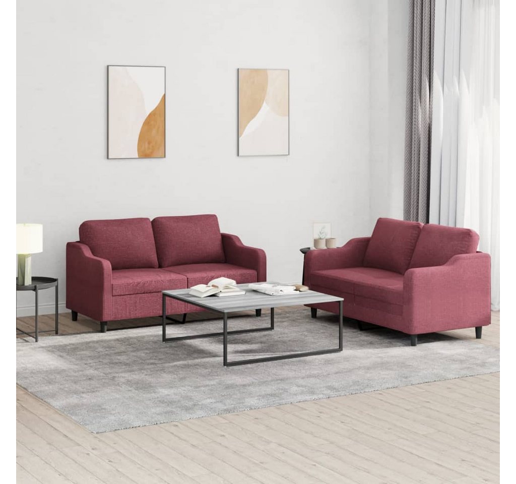 vidaXL Sofa Sofagarnitur Set mit Kissen Stoff, 2-tlg., Rot günstig online kaufen